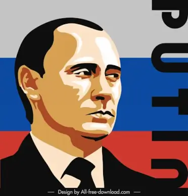 vladimir vladimirovich putin portrait template retro cartoon outline 