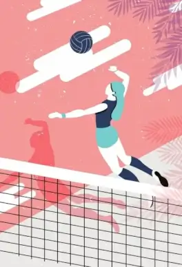 volleyball background female player icon colored cartoon sketch