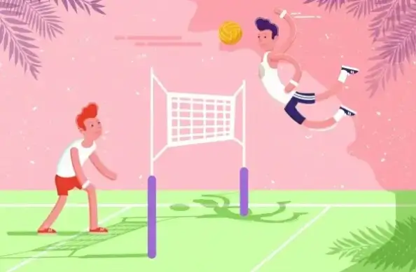 volleyball background male players icons colored cartoon