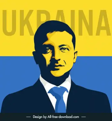 volodymyr oleksandrovych zelensky president portrait banner cartoon sketch flat decor