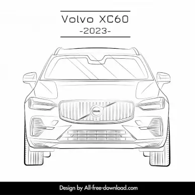 volvo xc6 2023 car template front view handdrawn outline