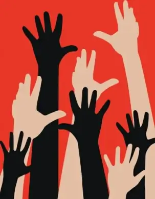 voting banner raising hands icons silhouette decor