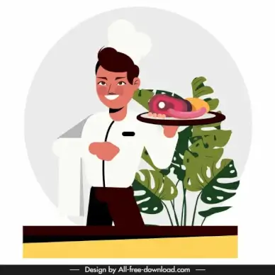 waiter icon elegant man food sketch cartoon character