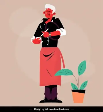 waiter job icon man sketch cartoon character