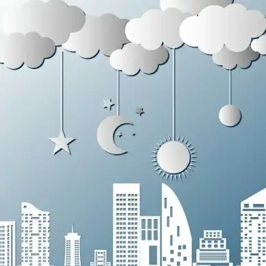 wall decor design city stars moons cloud icons