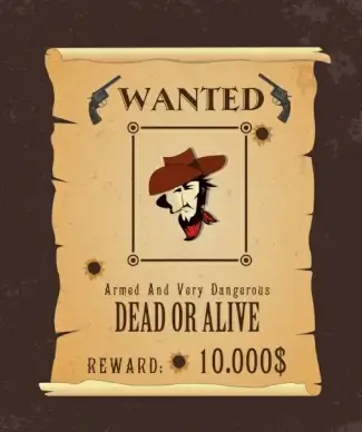 wanted banner classical design cowboy icon