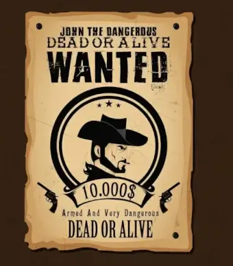 wanted template cowboy icon retro paper