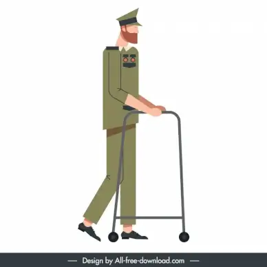 war invalid icon walking man push cart sketch