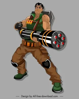 warrior icon big gun armed 3d cartoon character