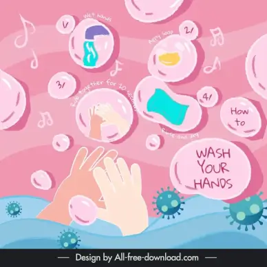 wash hands infographic template dynamic bubbles bacteria