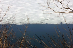 water and snow boundry at frontenac state park minnesota