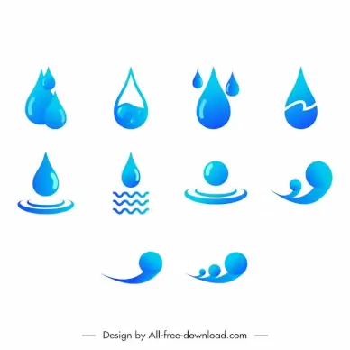 water icon sets modern elegant blue shapes design 