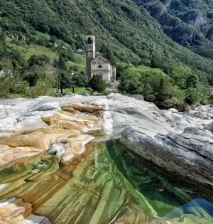 water rocks church