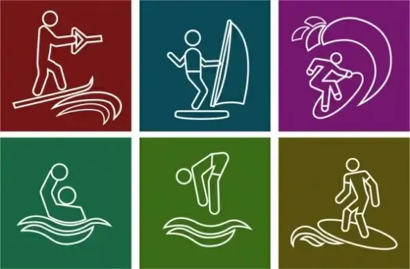 water sports icons collection white silhouette symbols isolation