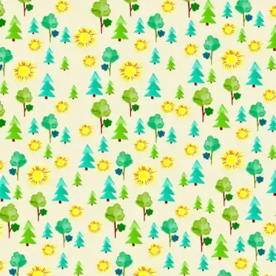 watercolor tree and sun pattern