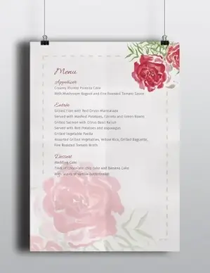 watercolour flower wedding menu template the smell of roses