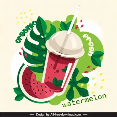 watermelon juice advertising banner colorful flat classic sketch