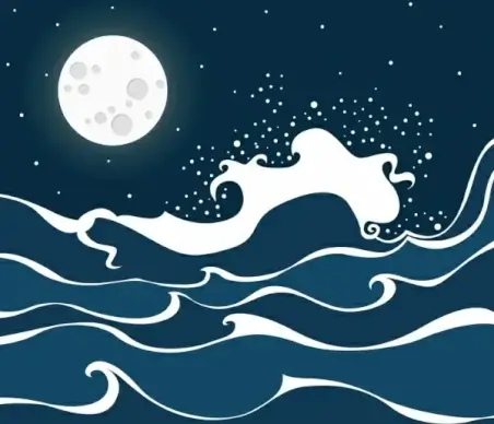 waving beach drawing bright moonlight decoration