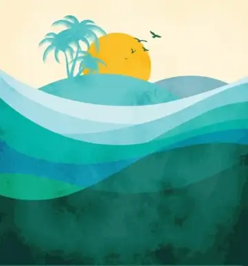wavy island drawing curved lines decor retro design