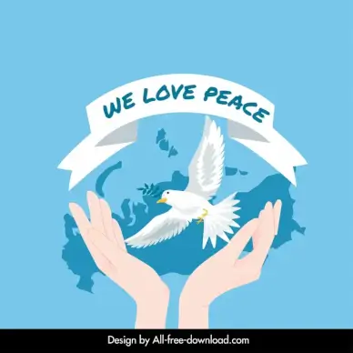 we love peace typography poster holding hands dove ribbon russia map decor