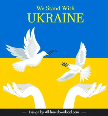 we stand with ukraine banner template doves hands flat sketch
