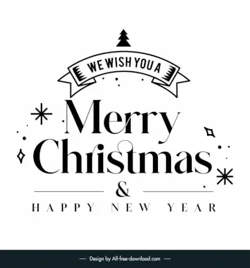 we wish you a merry christmas and happy new year typography banner template flat classic black white texts ribbon fireworks decor