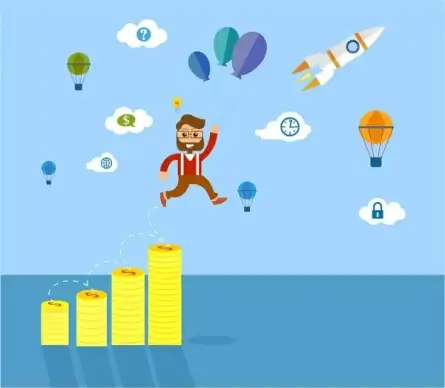 wealth concept design with man on coins stacks