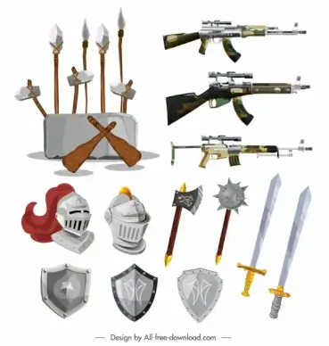 weapon icons ancient medieval contemporary ages sketch