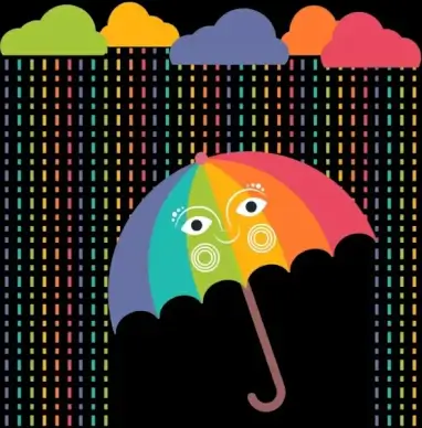 weather background colorful cloud rain drops umbrella icons