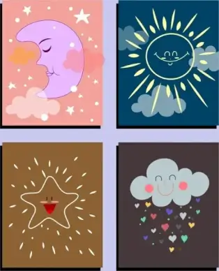 weather background sets moon solar star cloud icons