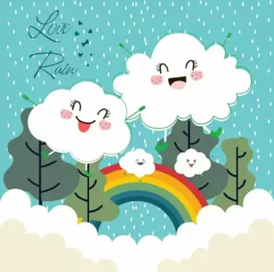 weather background stylized cloud rain rainbow icons