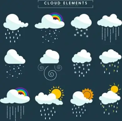 weather design elements clouds sun rain snow icons