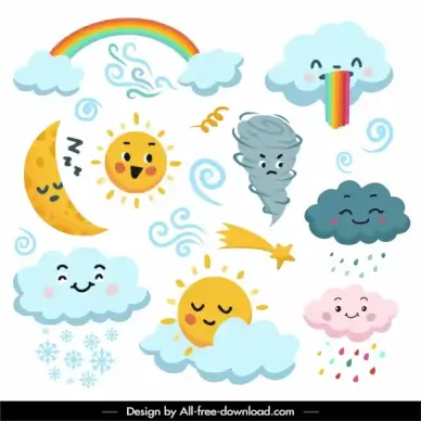 weather design elements cute stylized cartoon design