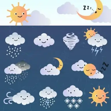 weather design elements stylized cloud sun moon icons