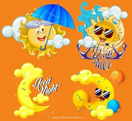 weather design elements stylized moon sun icons