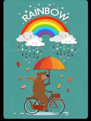 weather drawing stylized bear cloud rainbow rain icons