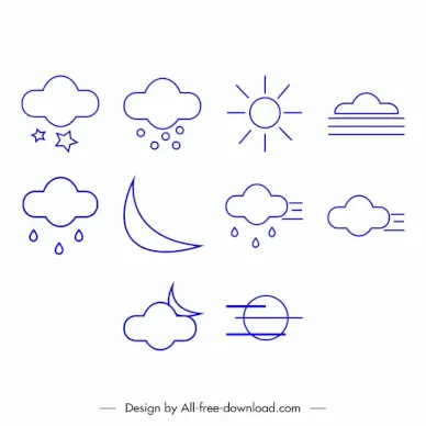 weather icon sets flat handdrawn meteorology symbols sketch