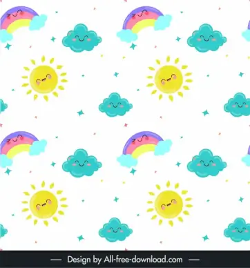 weather pattern template cute stylized sun cloud rainbow