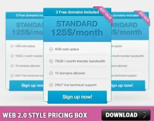 Web 2.0 style pricing box PSD