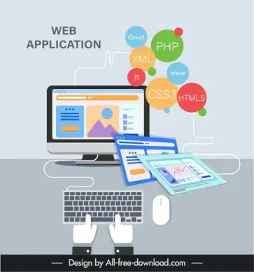  web application advertising banner template computer connection internet symbols outline 