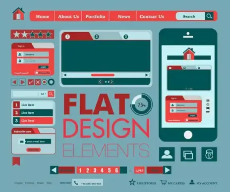 web design elements templates with flat illustration