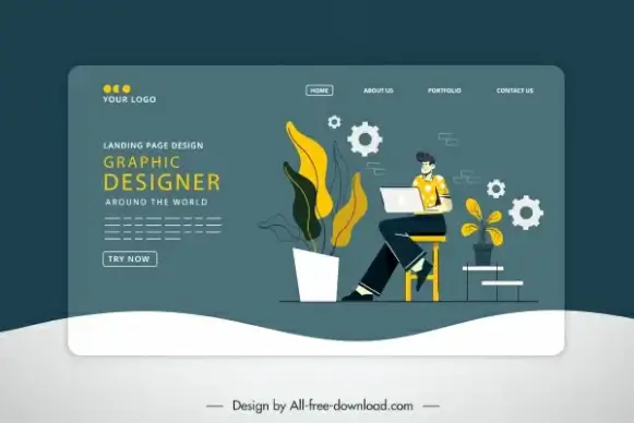 webpage template office elements sketch dark classic