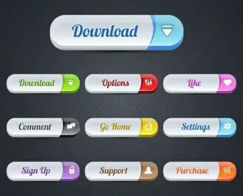 webpage ui buttons design with rounded rectangular shapes