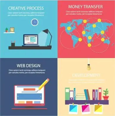 website application sets isolated with colored flat design