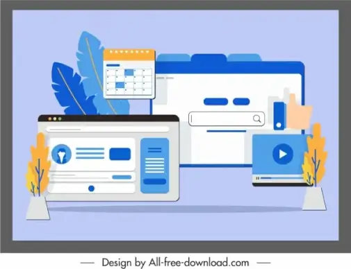 website application templates colored flat sketch