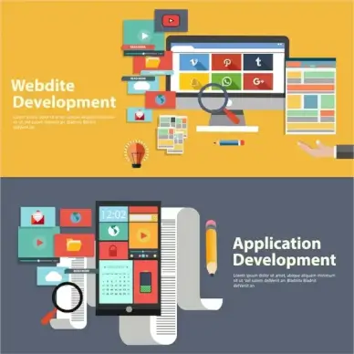 website apps development concepts illustration in colored flat