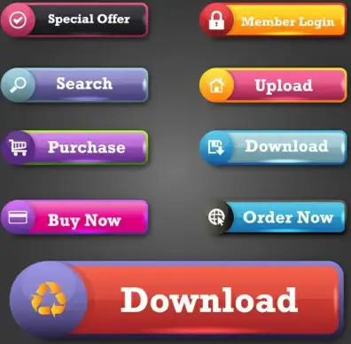 website buttons design with shiny colored tabs