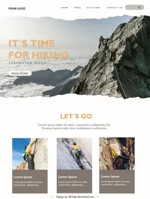 website climbing template dynamic realistic mountain scene climber activities sketch