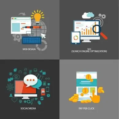 website development elements concepts isolated on dark background