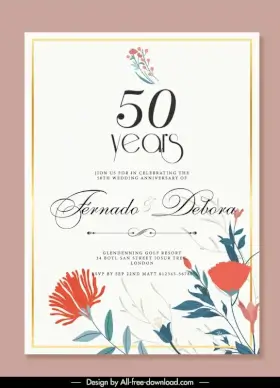 wedding anniversary invitation card template elegant flat classic botany 